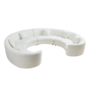 English Elm Mid-Century Bouclé Circle Sectional Sofa — Modular 3-4 Piece High-Back Beige Vintage-Inspired Lounge W3208S00011