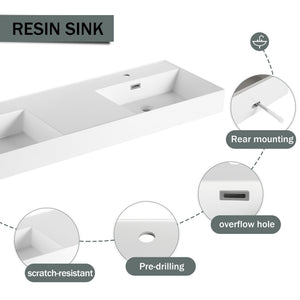 English Elm 60 Inch Wall-Mounted Modern Bathroom Vanity With Dual Resin Sinks, Soft Close Drawers & Chic Design W999S00356
