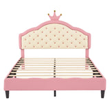 English Elm Full Size Lovely Crown Fantasy Pu Leather Princess Bed With Tufted Headboard, Pink+Cream