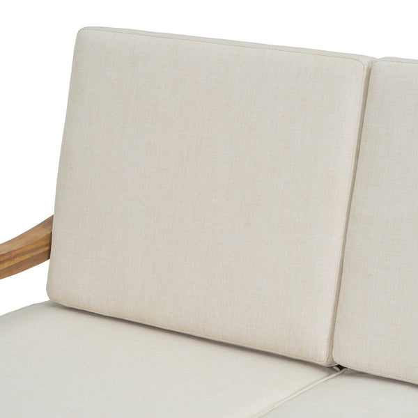 English Elm Christopher Knight Home® - Outdoor Acacia Loveseat with Beige Cushions, Curved Ergonomic Armrests & Carved Lattice Back Elegance N768P271733D