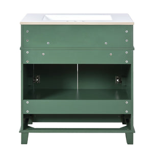 English Elm 30'' Bathroom Vanity with Sink - Retro Solid Wood Frame, Ceramic Basin, Soft-Close Doors & Ample Storage Green N710P190656F