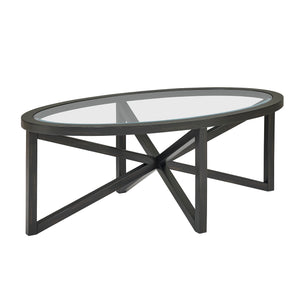 English Elm Modern Round Glass Coffee Table With Solid Wood Base – Sleek, Durable Design For Living Spaces W487P317845