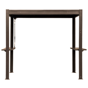 English Elm 8x5 Outdoor Hardtop Louvered Pergola Steel Grill Shelter with Gutter and Adjustable Roof Brown W1859S00177