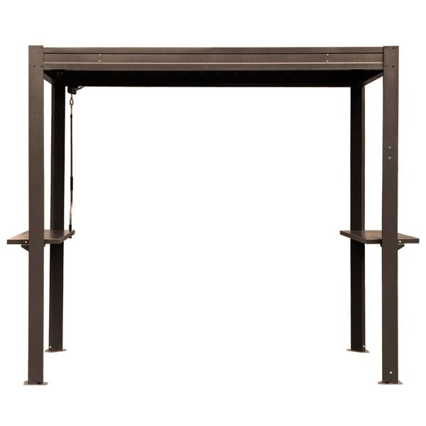 English Elm 8x5 Outdoor Hardtop Louvered Pergola Steel Grill Shelter with Gutter and Adjustable Roof Brown W1859S00177