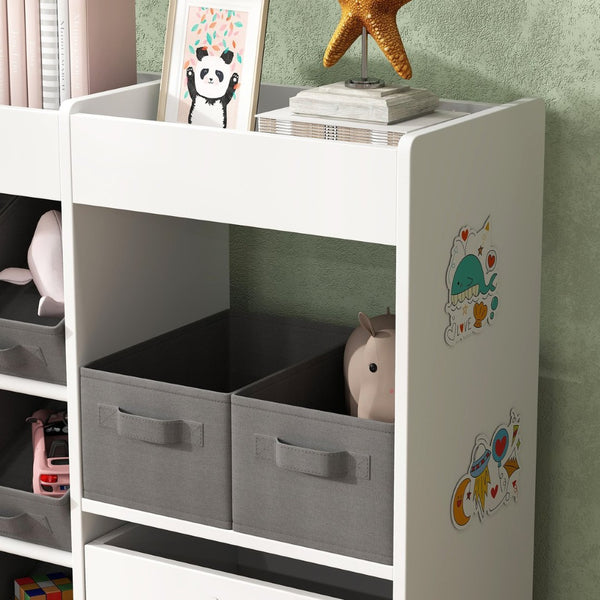English Elm Qaba Kids Toy Organizer with 11 Fabric Bins Open Shelves and Cabinet in White W2225P485641