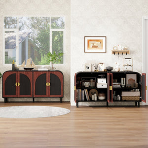 English Elm Vintage Arched Four Door Buffet Cabinet Mdf Wood Grain Finish with Soft Close Hinges W688P389191