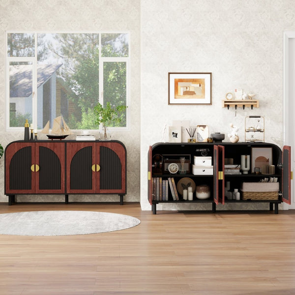 English Elm Vintage Arched Four Door Buffet Cabinet Mdf Wood Grain Finish with Soft Close Hinges W688P389191
