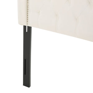 English Elm Tufted Queen Headboard with Nailhead Trim Solid Wood Frame Adjustable Iron Legs Ivory 57875.00IVY