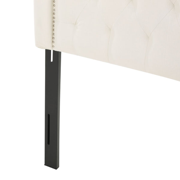 English Elm Tufted Queen Headboard with Nailhead Trim Solid Wood Frame Adjustable Iron Legs Ivory 57875.00IVY
