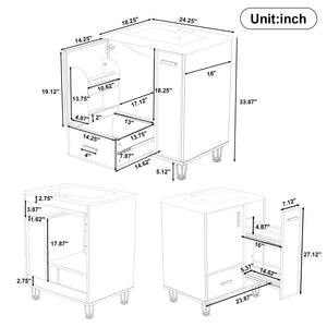 English Elm Christopher Knight Home® - 24" Bathroom Vanity with Ceramic Sink, Solid Wood Frame, Soft-Close Drawers & Ample Storage Appeal White N759P269734K