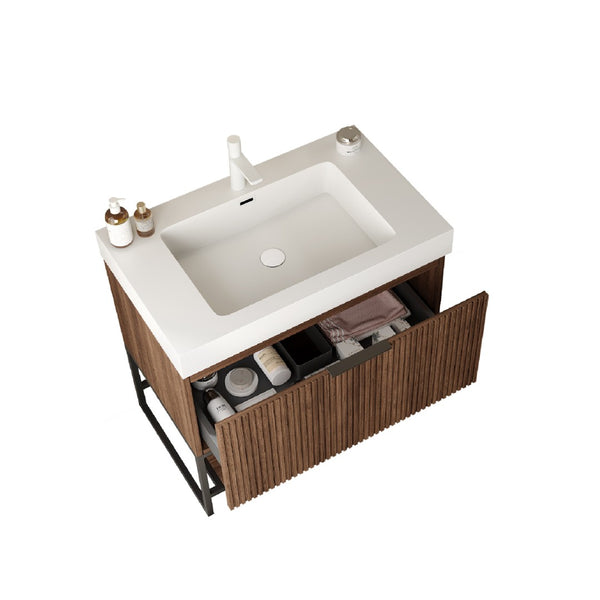 English Elm Yolan Freestanding Bathroom Vanity Cabinet Plywood Build Retro Walnut Warm Grain W2615P246650