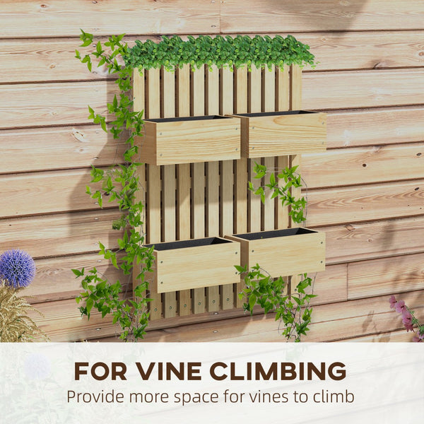 English Elm Outsunny 4-Box Vertical Garden Bed With Adjustable Trellis For Climbing Plants, Durable Wood Planter W2225P174393-GIGA