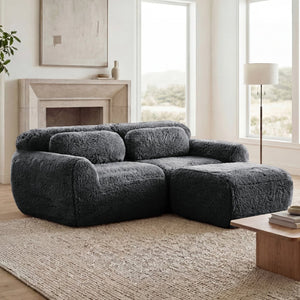 English Elm L-shaped Plush Sectional Sofa Boneless Cloud Comfort Floor Lounge with Chaise for Bedroom Dark Grey W714S01547