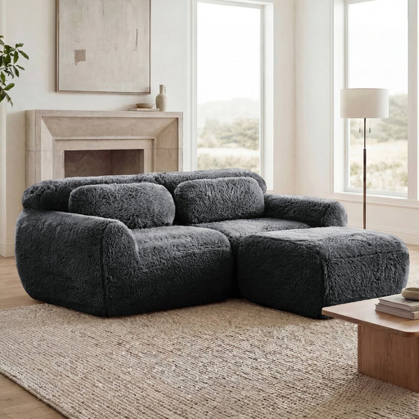 English Elm L-shaped Plush Sectional Sofa Boneless Cloud Comfort Floor Lounge with Chaise for Bedroom Dark Grey W714S01547