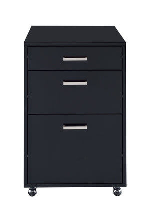 English Elm Coleen Black Gloss & Chrome 3-Drawer File Cabinet with Casters, MDF Veneer, 18"x22"x28"H Storage B2726P277141