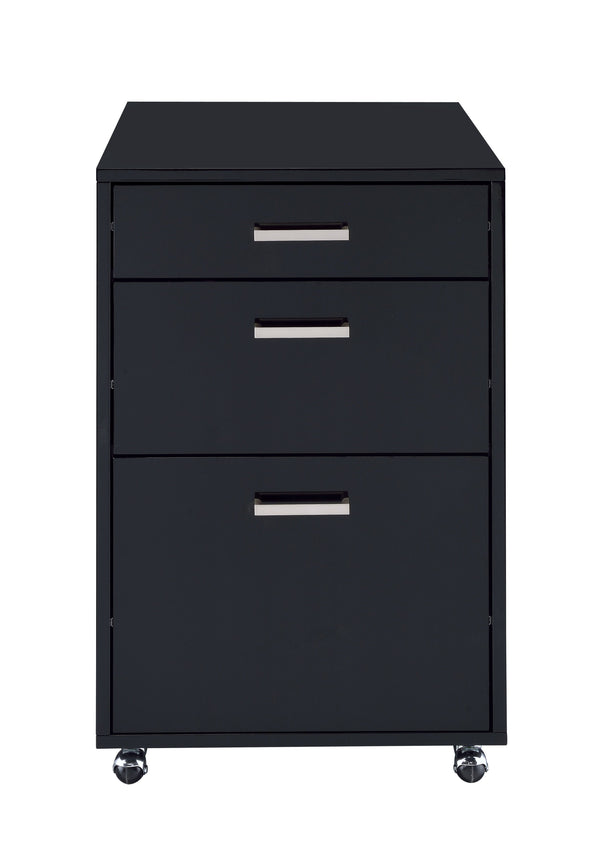 English Elm Coleen Black Gloss & Chrome 3-Drawer File Cabinet with Casters, MDF Veneer, 18"x22"x28"H Storage B2726P277141