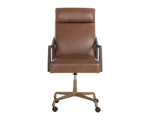 Sunpan Collin Office Chair - Stylish Bovine Leather with Elegant Iron Frame for Modern Workspace Comfort Brushed Gold, Brown, Shalimar Tobacco Leather