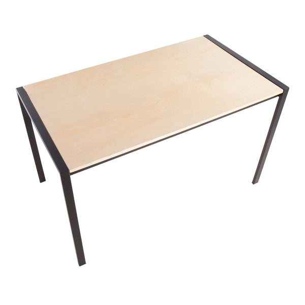 English Elm Fuji Contemporary Dining Table with Solid Black Metal Base and Warm Wood Top — Seats Six Comfortably Natural B202S01123