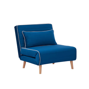 English Elm CANON Velvet Foldable Sleeper Chair with Piping — 3-Position Quiet Recline, Converts to Bed Fast Blue W3391P324987