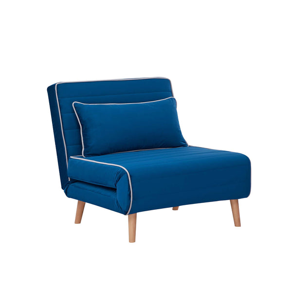 English Elm CANON Velvet Foldable Sleeper Chair with Piping — 3-Position Quiet Recline, Converts to Bed Fast Blue W3391P324987