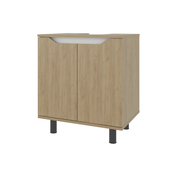 English Elm Under Sink Storage Cabinet with 2 Doors and Shelves — Sleek Oak & Black Wengue Finish for Bathrooms Natural 27.56 L x 25.59 W x 5.12 H B097P395899