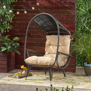English Elm Christopher Knight Home® - MALIA Wicker Standing Basket Chair with Water-Resistant Cushion, Iron Frame, Handcrafted Outdoor Cozy Retreat Brown 68018.00BTN