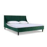 English Elm Aspen Vertical Tufted Modern Headboard Platform Bed Set, King, Evergreen Velvet