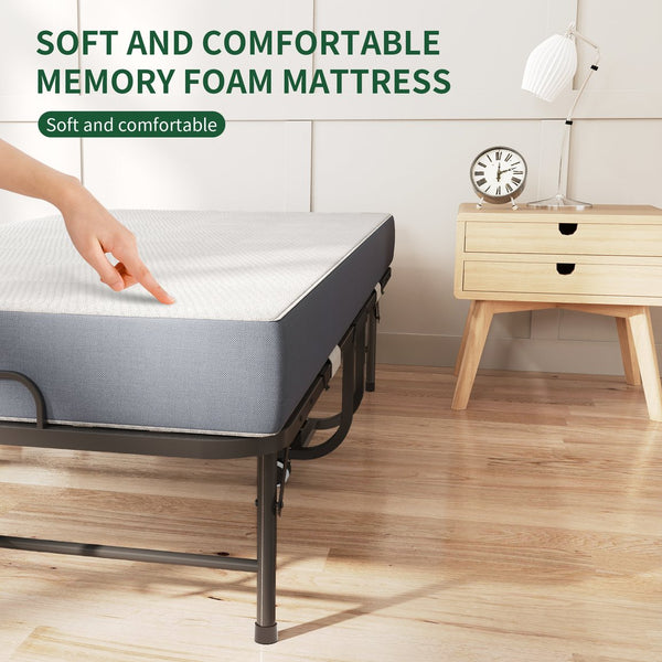 English Elm 75 Folding Bed with 5" Memory Foam Mattress, Tall 75" Rollaway Twin, 450lb Capacity, Slim Storage Wheels T2398P403868