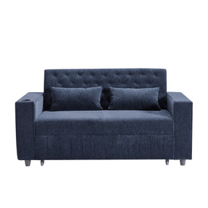 English Elm 61.4" Pull-out Sofa Bed Loveseat with Adjustable 3-Position Backrest, USB Ports, Cup Holders, Storage Rack Blue N719S001900C