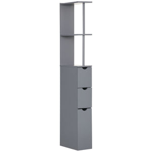 English Elm Narrow Mdf Bathroom Storage Tower with Open Shelves Cabinet and Drawers Grey T3971P470150
