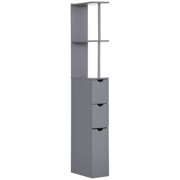 English Elm Narrow Mdf Bathroom Storage Tower with Open Shelves Cabinet and Drawers Grey T3971P470150