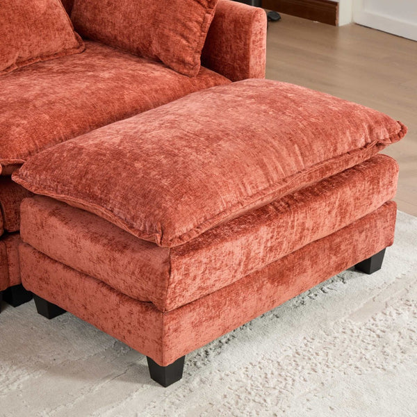 English Elm Cloud Ottoman Modular Chenille Upholstered Footrest for Modern Living Room Lounge Orange W1143P378595