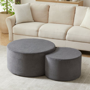 English Elm Nesting Foam Upholstered Round Coffee Tables Set of 2 — No Assembly, Multipurpose Ottoman Side Table Grey W834P326381