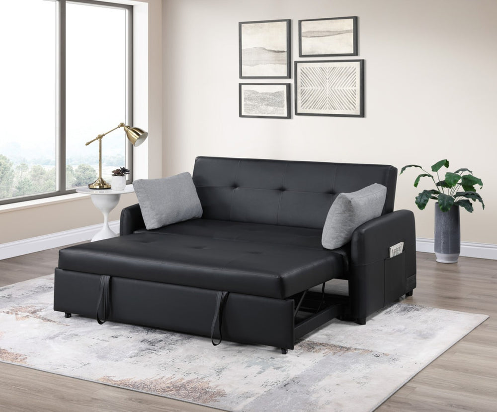 English Elm Ravenna Tufted Pu Leather Sleeper Sofa with Built-in Charging Station for Studio Living B2749P413198
