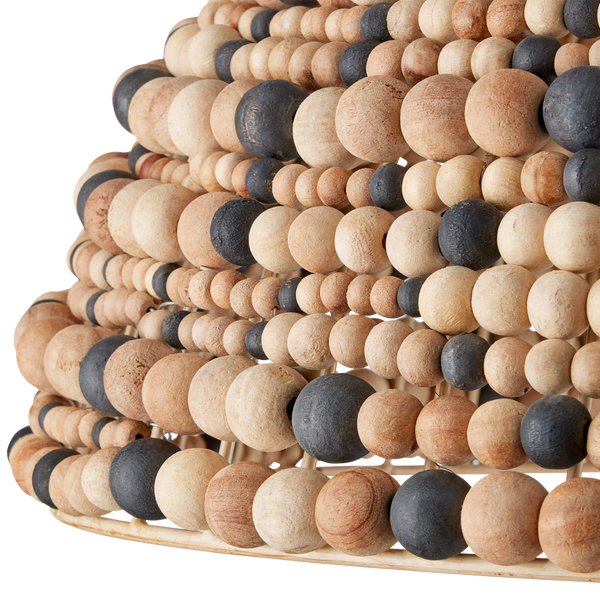 Medley Pendant Light - Bohemian Dome Design with Natural Wood Beads - Adjustable Height & Unique Style