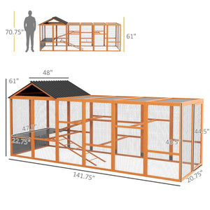 English Elm Wooden Backyard Chicken Run for Large Flocks with Dual Ladders and Rooftop Storage T3971S00066