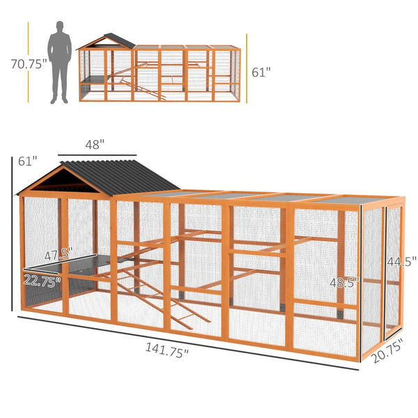 English Elm Wooden Backyard Chicken Run for Large Flocks with Dual Ladders and Rooftop Storage T3971S00066