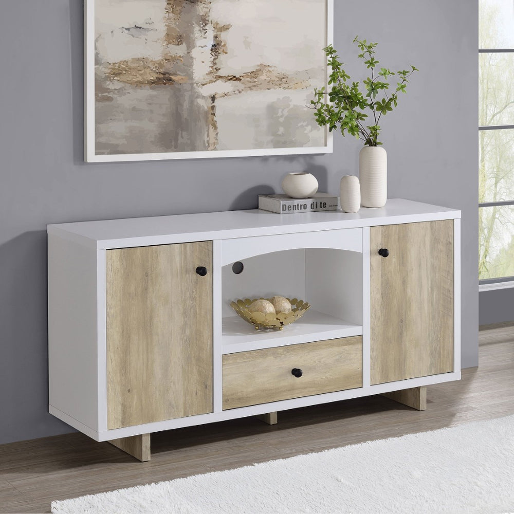 English Elm Yesler Two-tone Media Credenza with Open Shelf and Concealed Cabinet Storage B062P441083