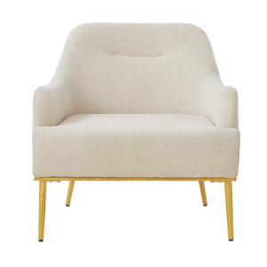 English Elm Modern Chenille Armchair with Curved Back Gold Legs Plush Accent Seat for Any Room Beige N763P360684A
