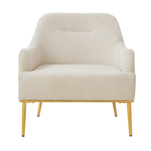 English Elm Modern Chenille Armchair with Curved Back Gold Legs Plush Accent Seat for Any Room Beige N763P360684A