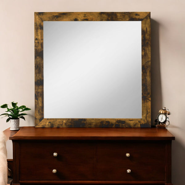 English Elm Juvanth Rustic Finish Mirror with Composite Wood Frame and Metal Accents for Bright Modern Spaces Oak 39 L x 39 W x 2 H B2726P261206