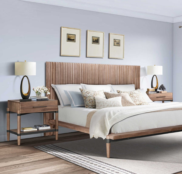 English Elm Tranquilty Mid-century Walnut Veneer Nightstand Open Shelf Tapered Legs Bedroom Storage B108P411445