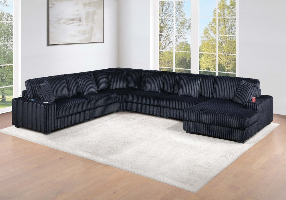 English Elm Contemporary Six Piece Modular Sectional in Plush Jumbo Corduroy with Usb Charging B011S02233