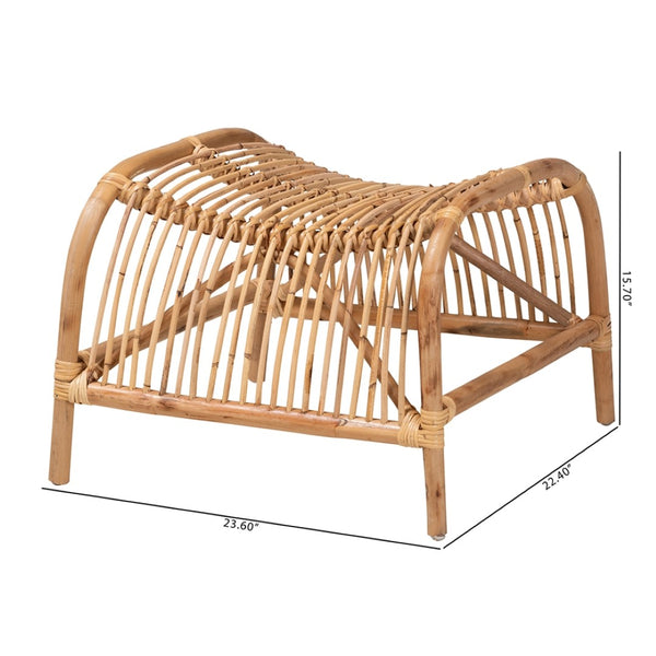 English Elm Modern Handcrafted Rattan Footstool Woven Openwork Frame Bohemian Accent Seat B2750P420361