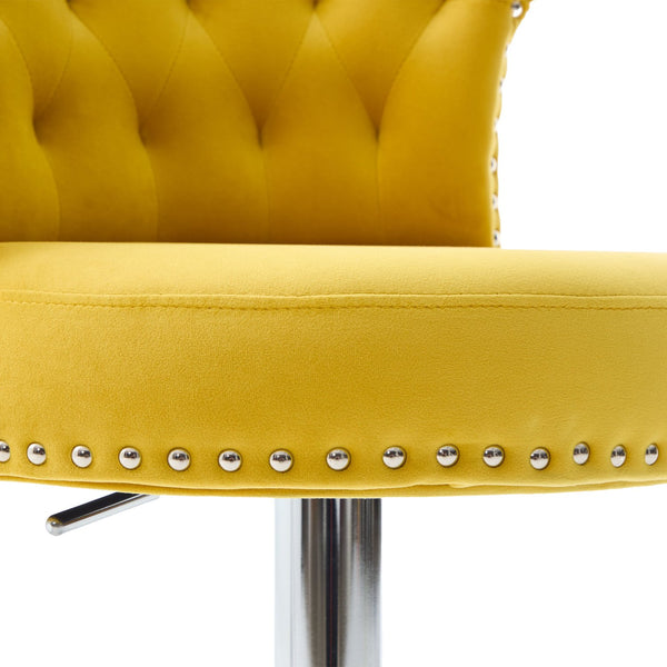 English Elm COOLMORE Velvet Bar Stool with Anti-Slip Large Base, Adjustable 360° Swivel, Plush Foam Comfort Yellow W1539P320508