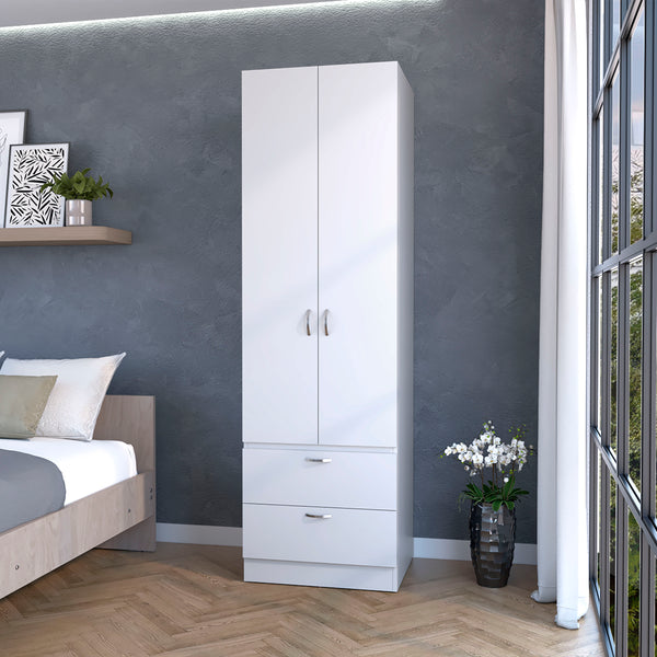 English Elm Tall Mayer Wardrobe Melamine with Hanging Rod, Two Doors & Drawers — Durable, Space-Saving Closet Solution B128P203060