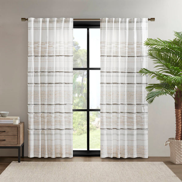 JLA Home INK+IVY - Cotton Striped Tassel Curtain Panel with Lining — Boho Textured Drapes, Rod Pocket & Back Tabs for Privacy and Light Filter (Sold Individually) II40-1184