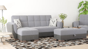 English Elm PrimeNest SkyHaven Upholstered Ottoman with Storage — Compact Microfiber Seat, Click-Clack Convenience Grey+Black B030P280949