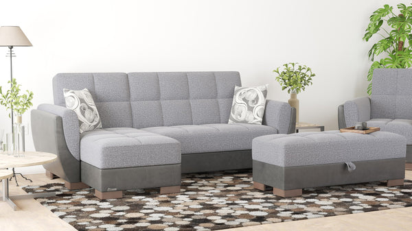 English Elm PrimeNest SkyHaven Upholstered Ottoman with Storage — Compact Microfiber Seat, Click-Clack Convenience Grey+Black B030P280949