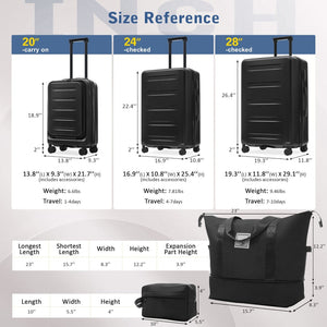English Elm Luggage 5 Piece Hardside Abs Set with Front Access Carry on and Tsa Spinner Wheels Black N732P391544B